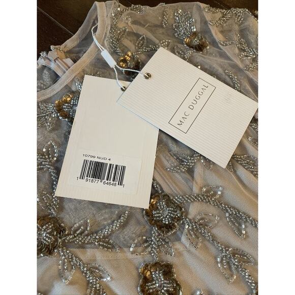 Mac Duggal BEADED ILLUSION A-LINE COCKTAIL Evening Wedding Gown Midi DRESS 4 S - Picture 6 of 13